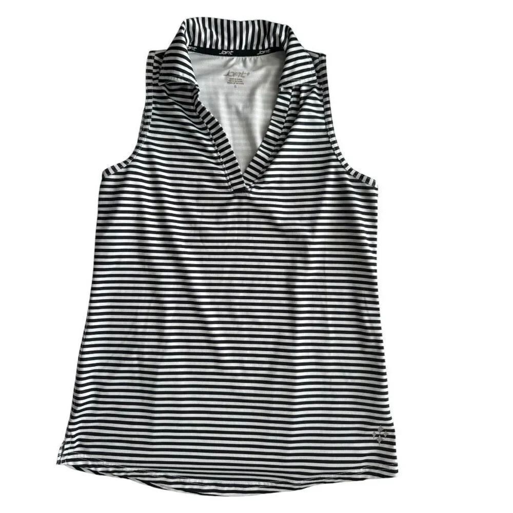 Jofit Striped Sleeveless Golf Polo Shirt Black White